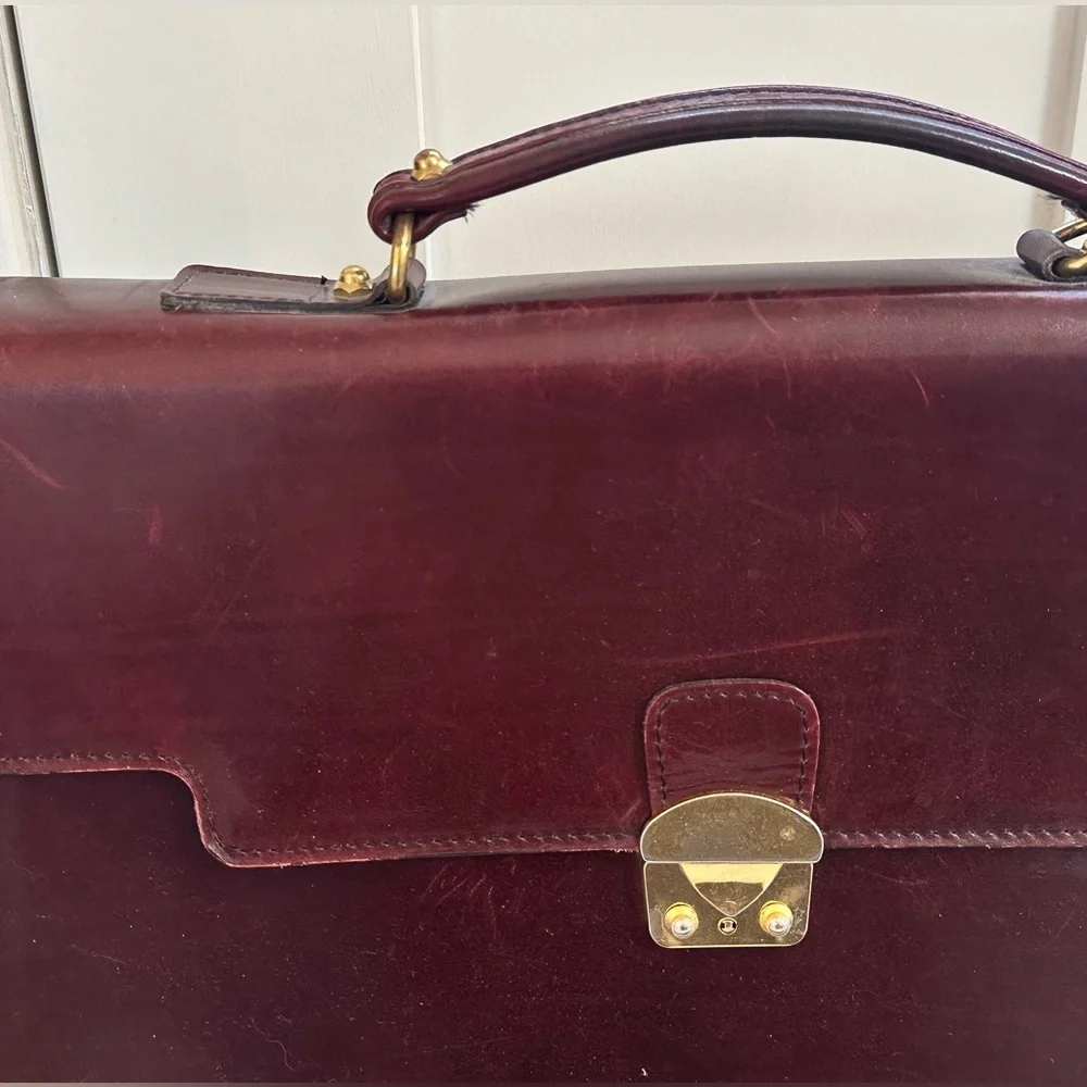 Schlesinger Full Grain Cowhide Burgundy Leather Briefcase Satchel Made in USA
